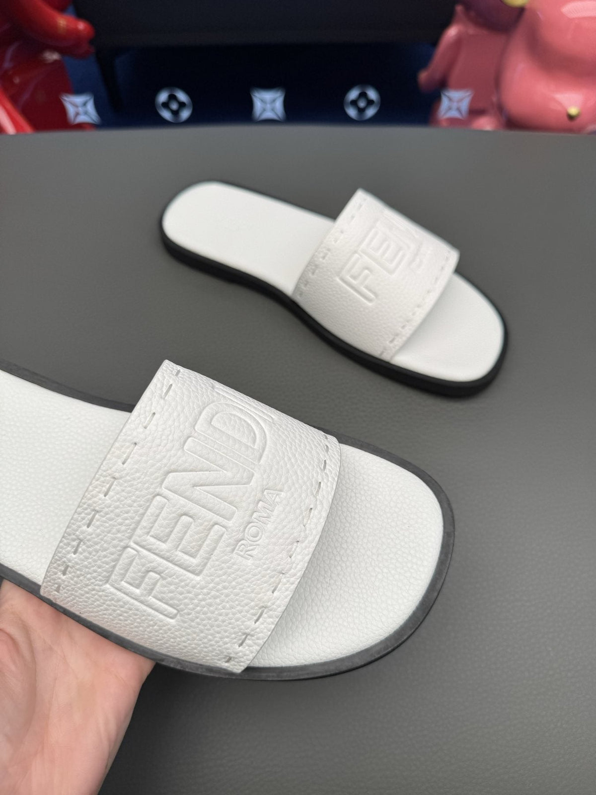 Fendi Embossed Logo Slide Sandals