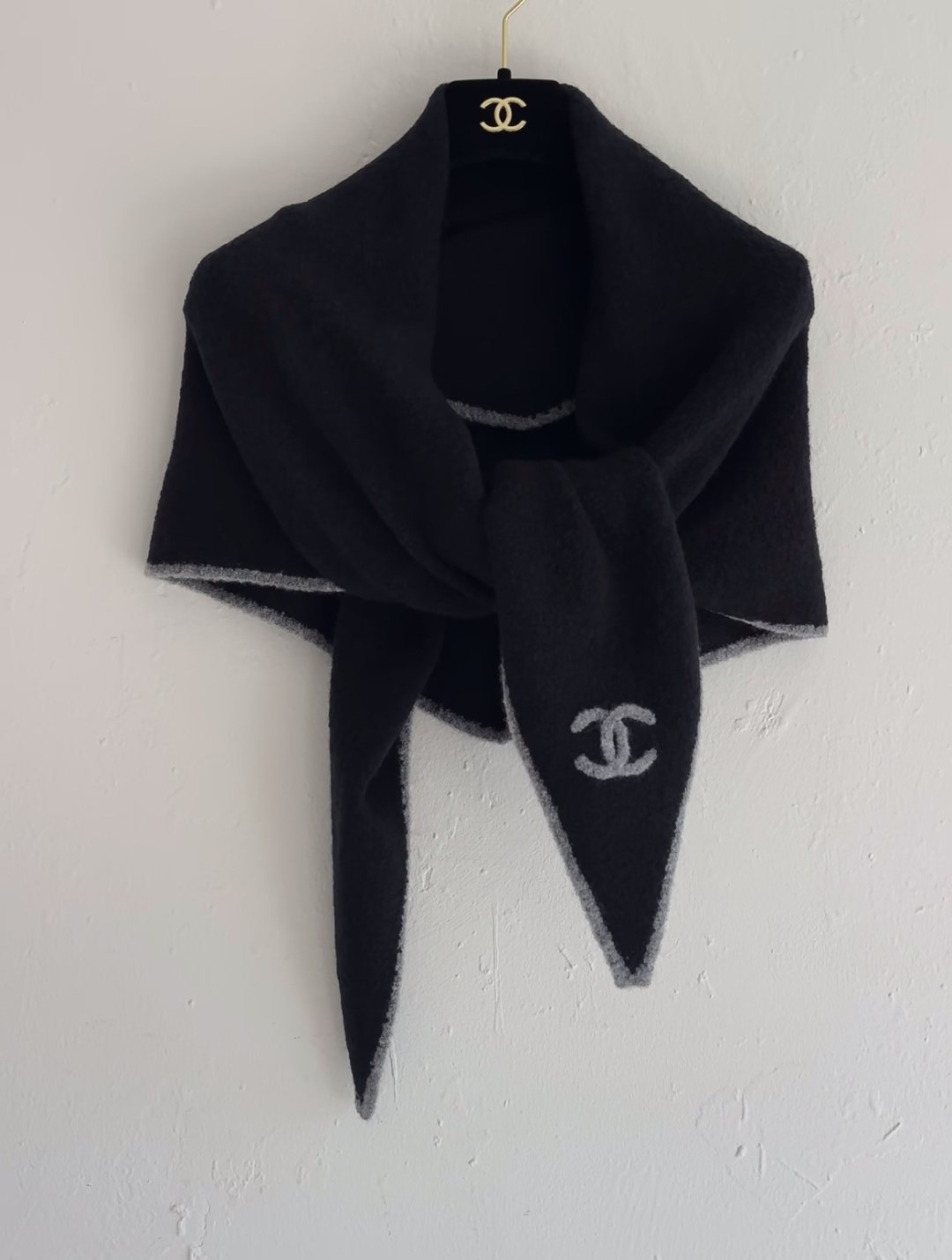 Chanel Black Ivory Trim Triangular Scarf