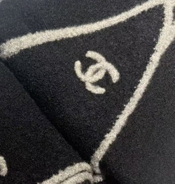 Chanel Black Ivory Trim Triangular Scarf