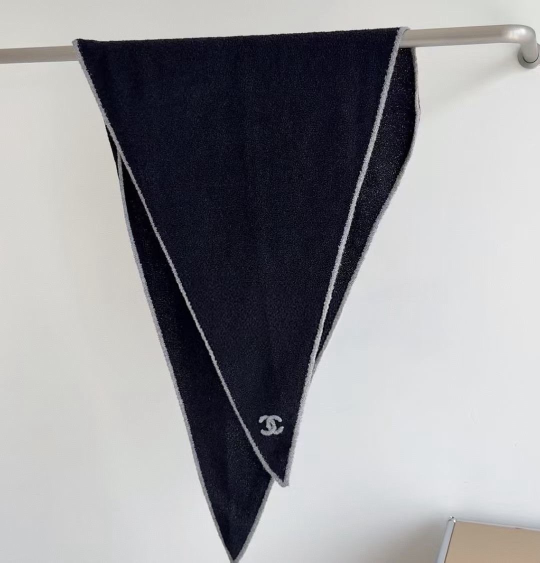 Chanel Black Ivory Trim Triangular Scarf
