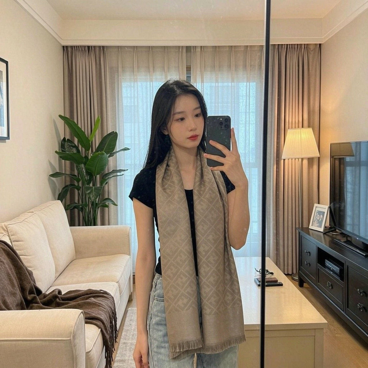 Fendi Fringed Monogram Scarf