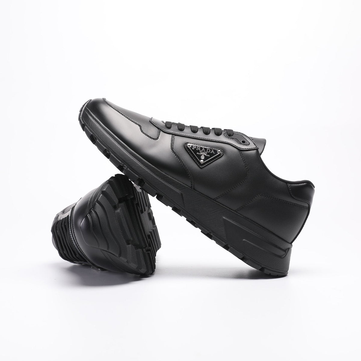 Prada Men's Triangle Plaque Low-Top Sneakers - Lugged Outsole