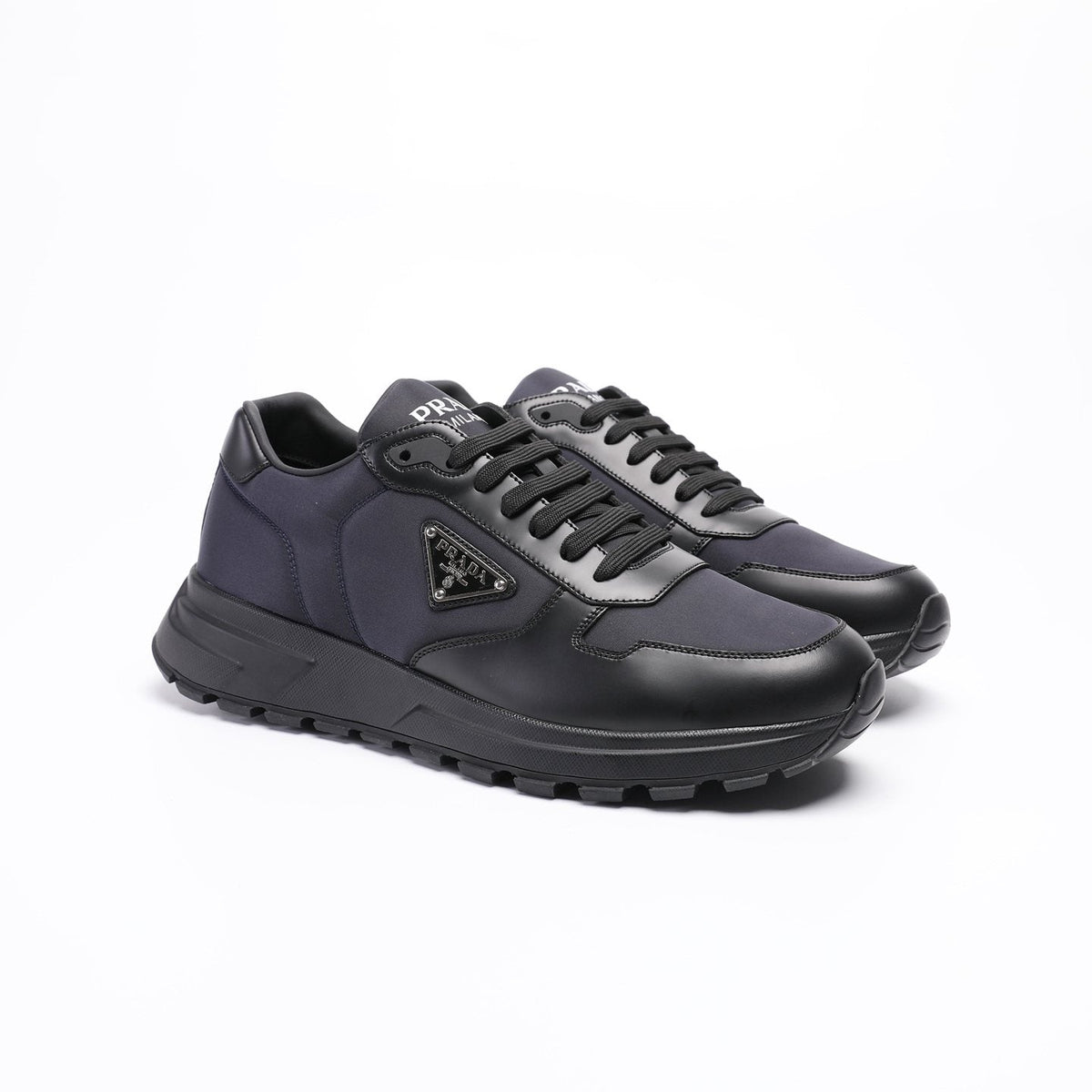 Prada Men's Triangle Plaque Low-Top Sneakers - Lugged Outsole