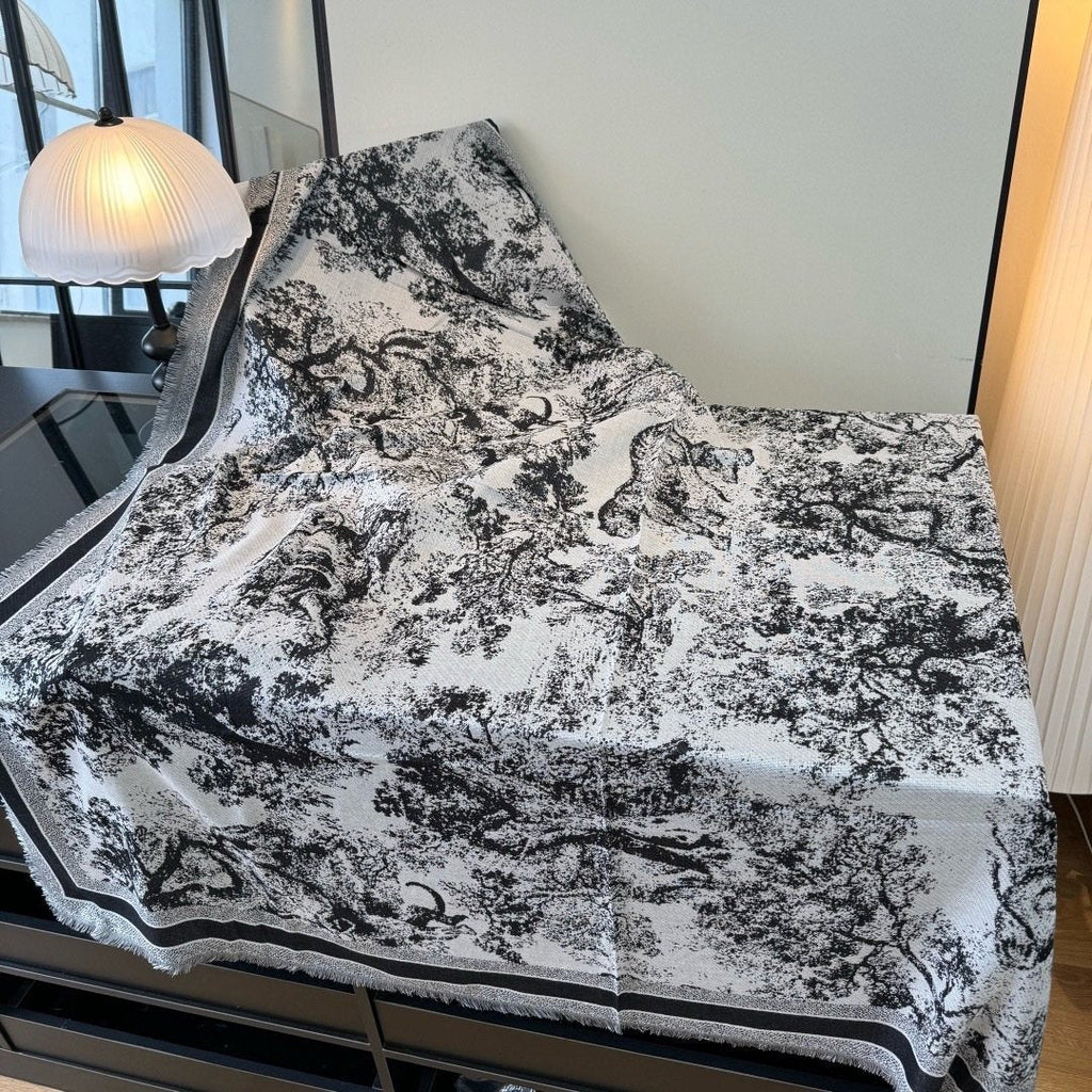 Dior Fringed Animal Print Square Scarf