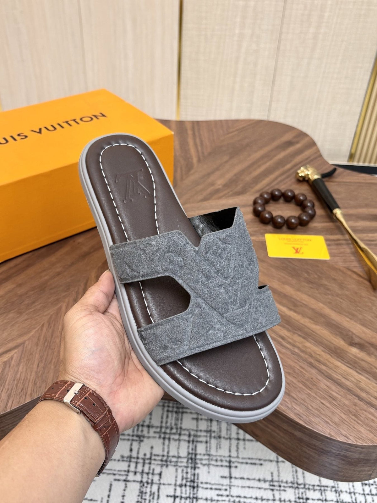 Louis Vuitton Monogram H-Cut Slide Sandals