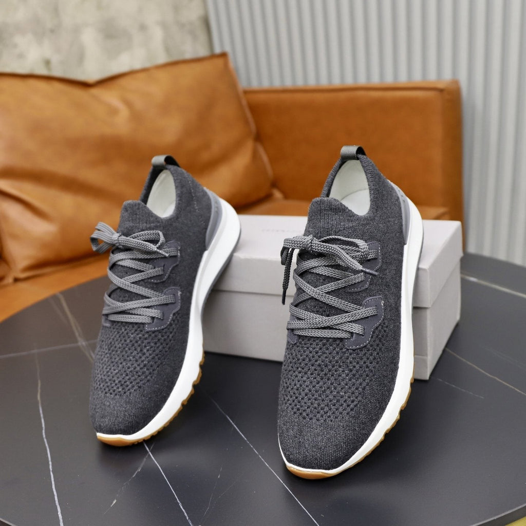 Brunello Cucinelli Dark Gray Knit Sneakers