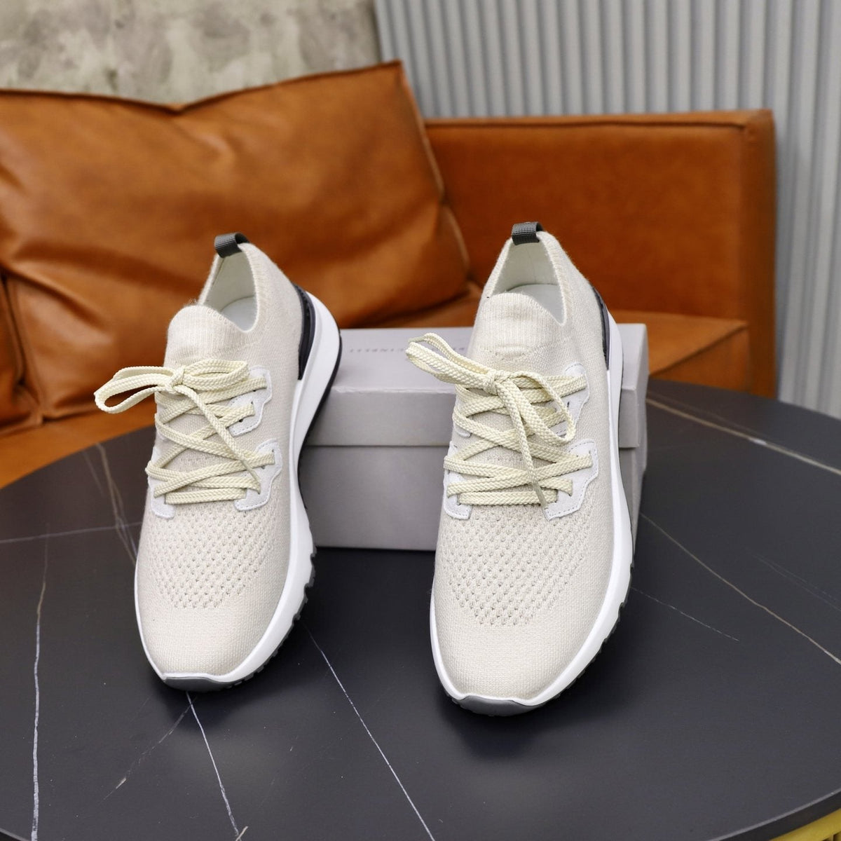 Brunello Cucinelli Dark Gray Knit Sneakers