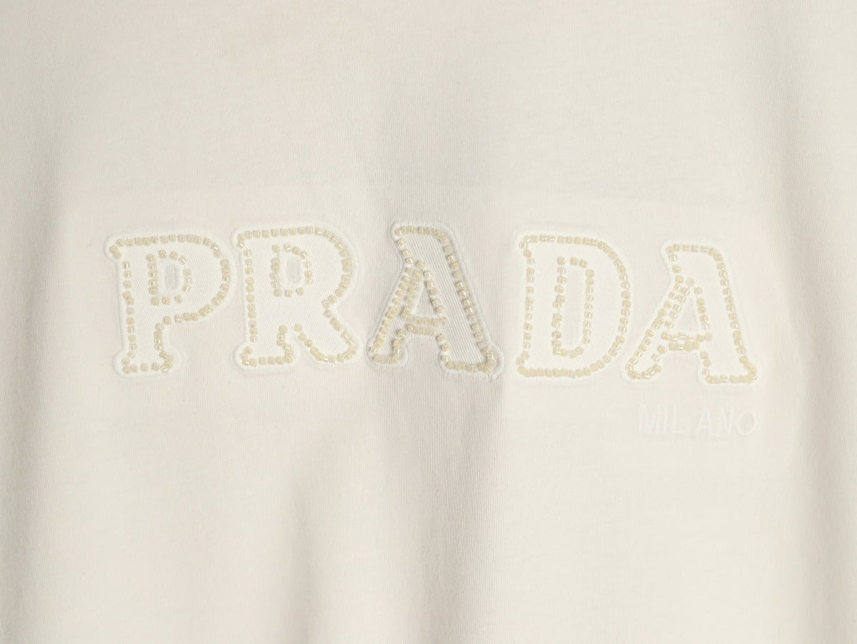 Prada Tonal Outlined Lettering T-Shirt - Off-White