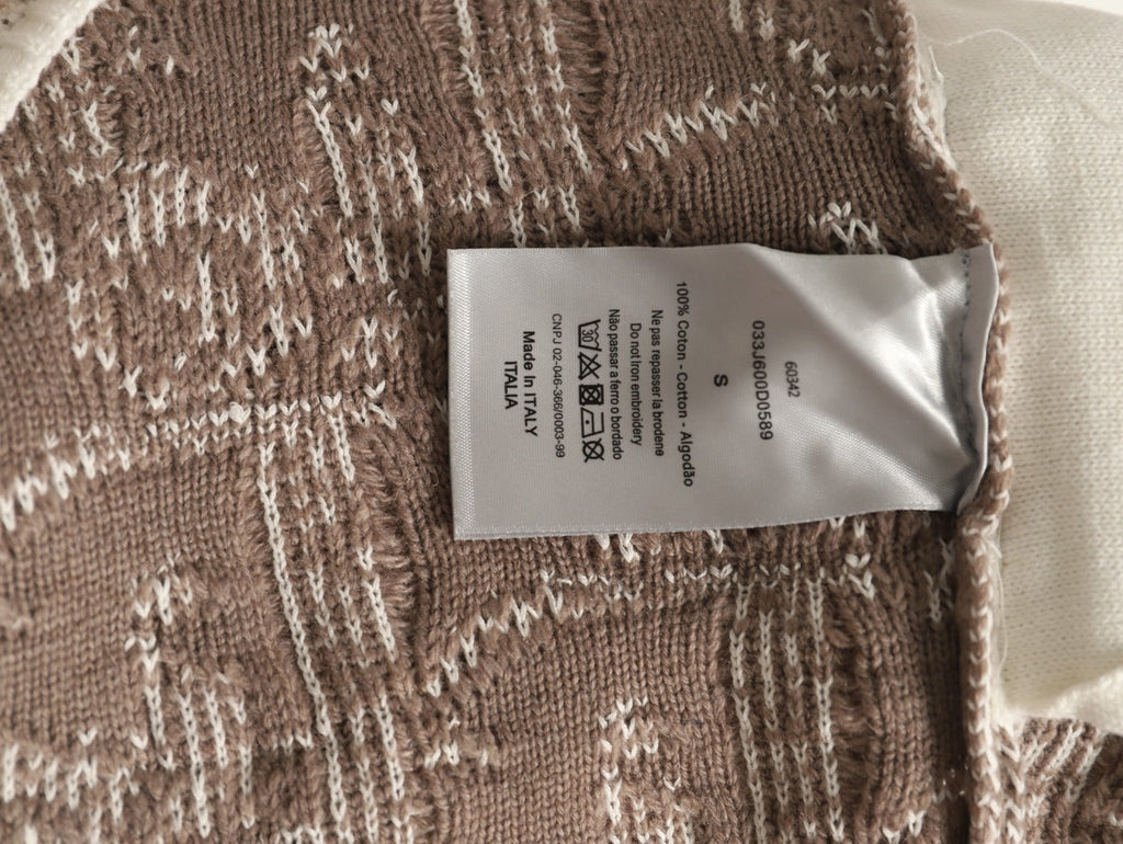 Dior CD Oblique Pattern Zip-Front Knit Cardigan - Beige